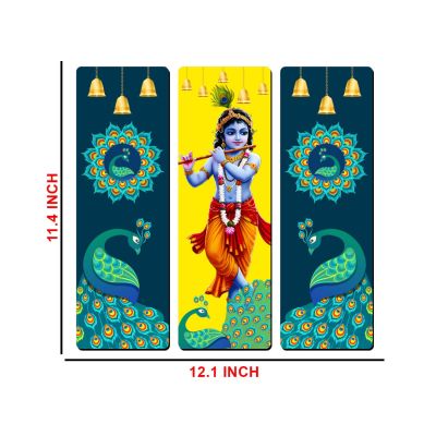 Lord Krishna Wooden Wall Hanging Art  Divine Bal Gopal Flute Playing Artwork for Living Room, Pooja Mandir, and Home Decor